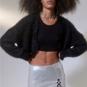 Urban Outfitters UO Elise Cropped Fuzzy Cardigan in Black